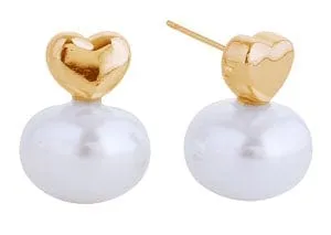 DJE311235 14K Dipped Heart Pearl Drop Earrings