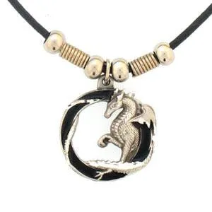 Dragon in a Circle Adjustable Cord Necklace