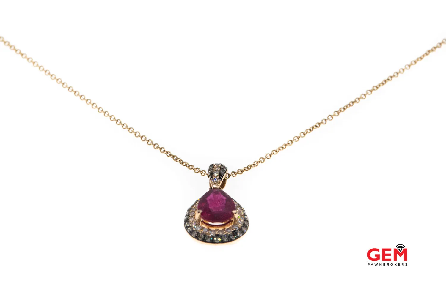 Effy Pear Shape Garnet Espresso & White Diamond 14K 585 Rose Gold Pendant & 18" Chain Necklace
