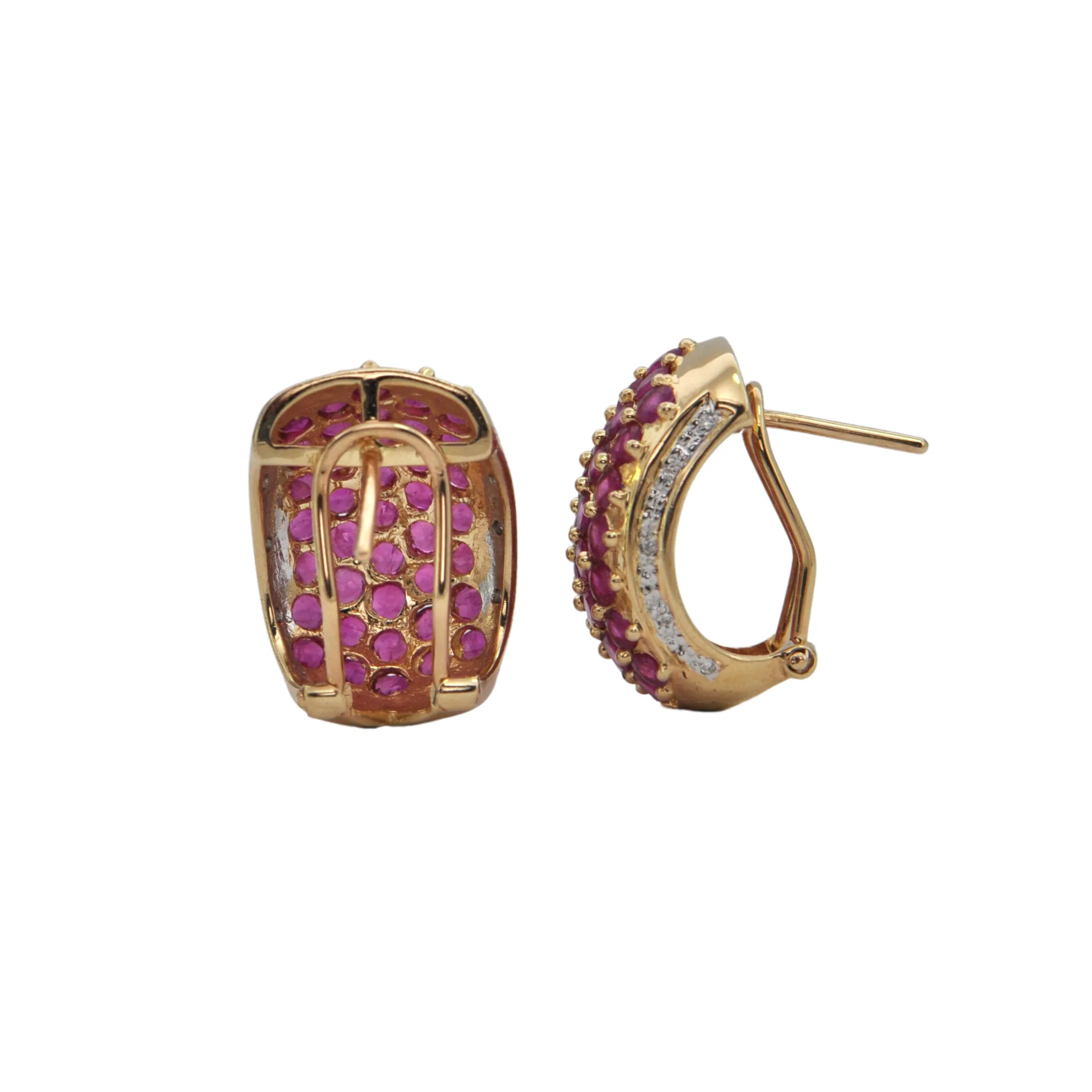 Estate Ruby and Diamond Shrimp Style 14k Gold Earrings