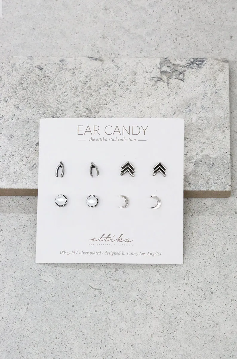 Ettika Antique Silver Wishes Ear Candy Stud Set