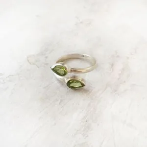 Facetted Peridot Adjustable Silver Ring