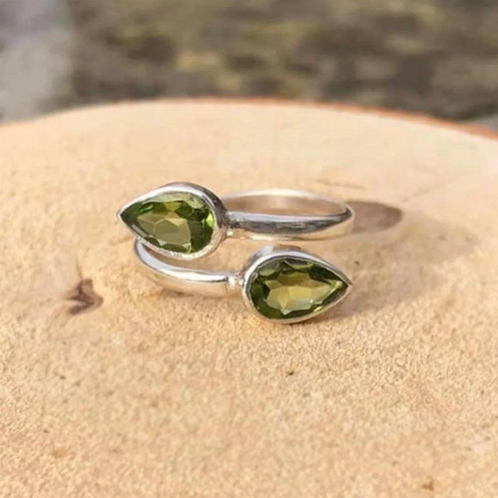 Facetted Peridot Adjustable Silver Ring