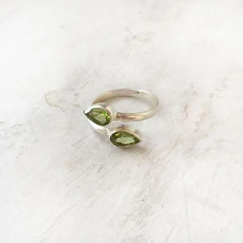 Facetted Peridot Adjustable Silver Ring