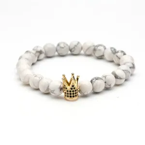 Fashion Mens Bracelet, White Natural Stone Mens Fashion Stretch King Charm Bracelet