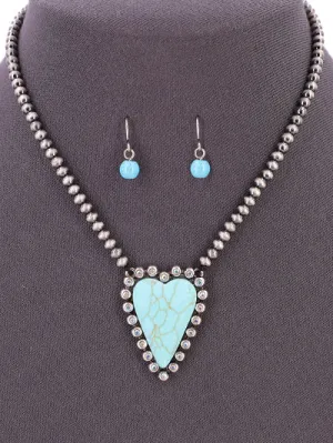 Fashion Turquoise Necklace, Turquoise Heart Semi Precious Stretch Womens Necklace Boho Necklace Western Necklace Set