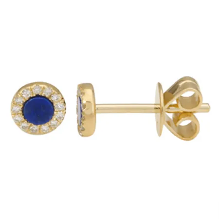 Flat Gemstone Diamond Halo Round Studs