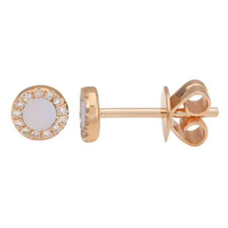 Flat Gemstone Diamond Halo Round Studs