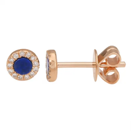 Flat Gemstone Diamond Halo Round Studs