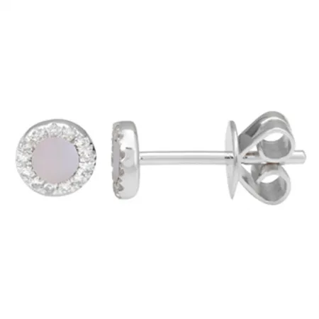 Flat Gemstone Diamond Halo Round Studs