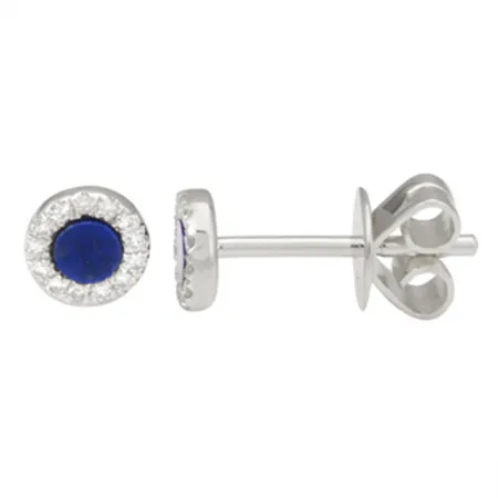 Flat Gemstone Diamond Halo Round Studs