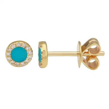 Flat Gemstone Diamond Halo Round Studs