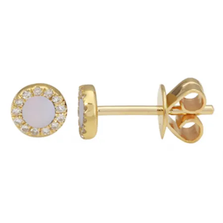 Flat Gemstone Diamond Halo Round Studs