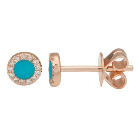 Flat Gemstone Diamond Halo Round Studs