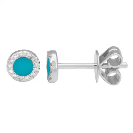 Flat Gemstone Diamond Halo Round Studs