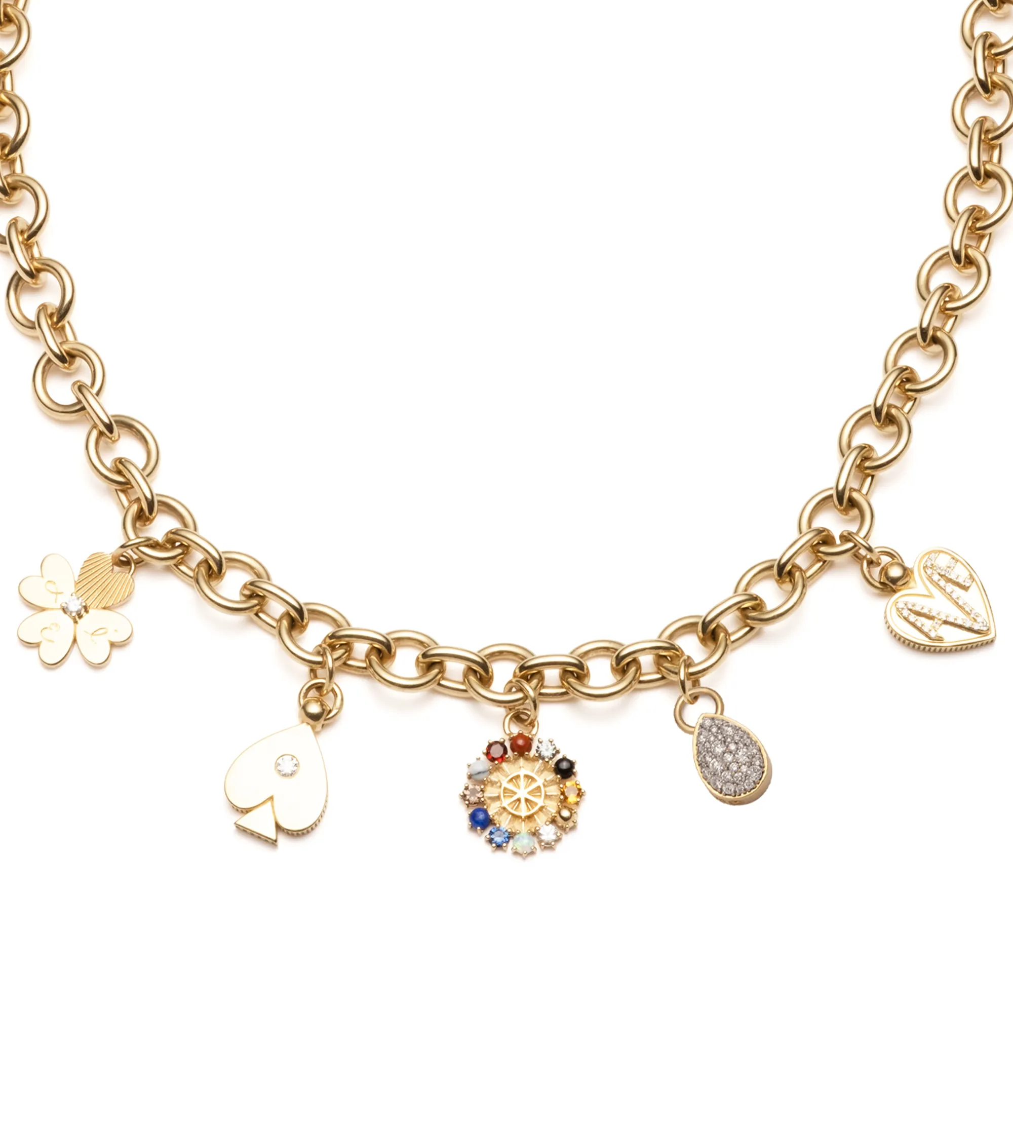 Four Suits, Four Elements :  Midsize Mixed Link Chain with Mini Inner Light