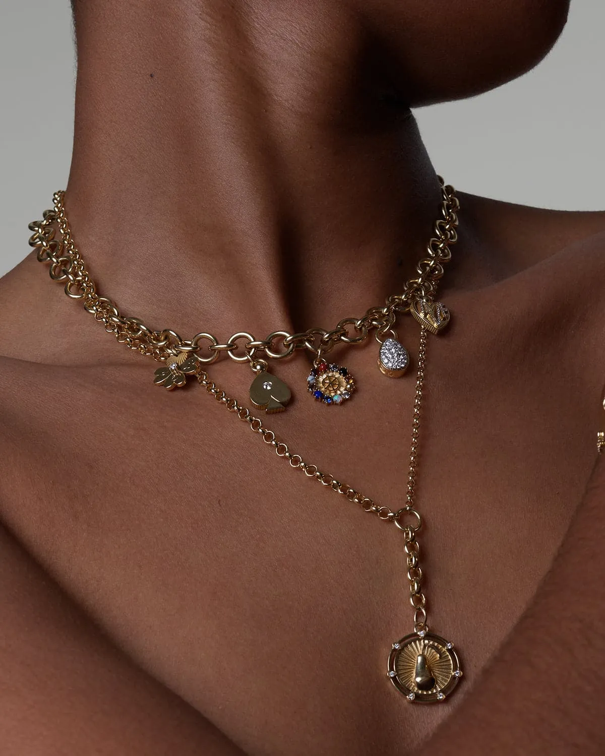 Four Suits, Four Elements :  Midsize Mixed Link Chain with Mini Inner Light