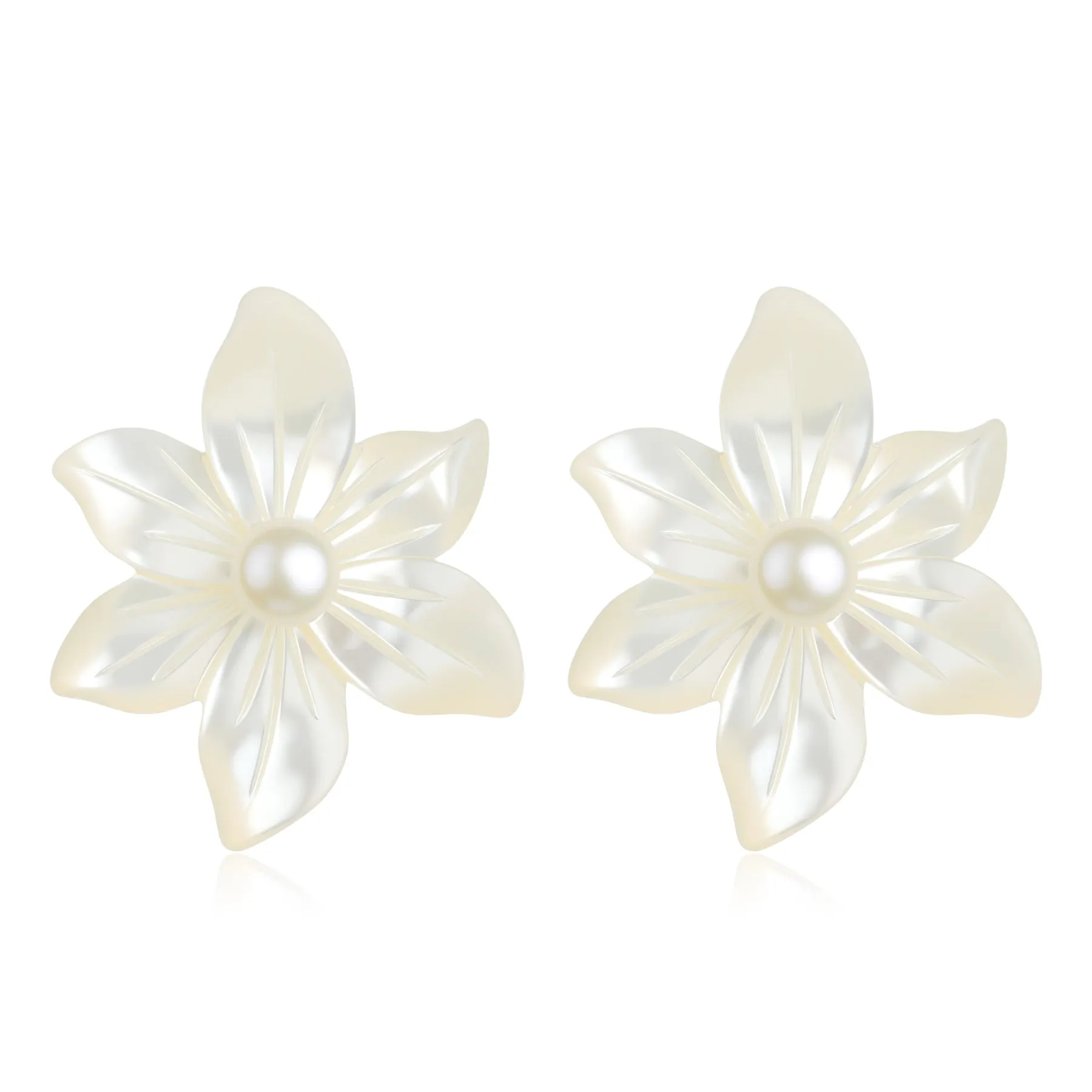 Freshwater Pearl Mother of Pearl White Orchid Earrings