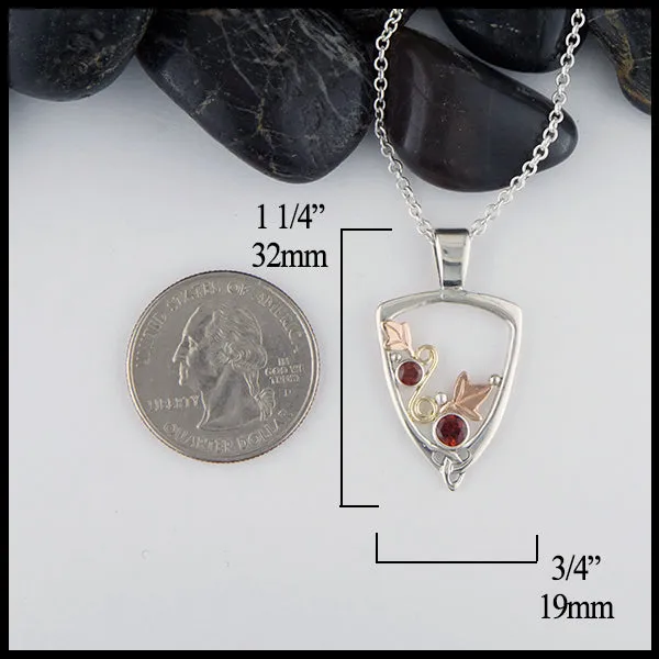 Garnet Ivy Pendant in Silver and Gold