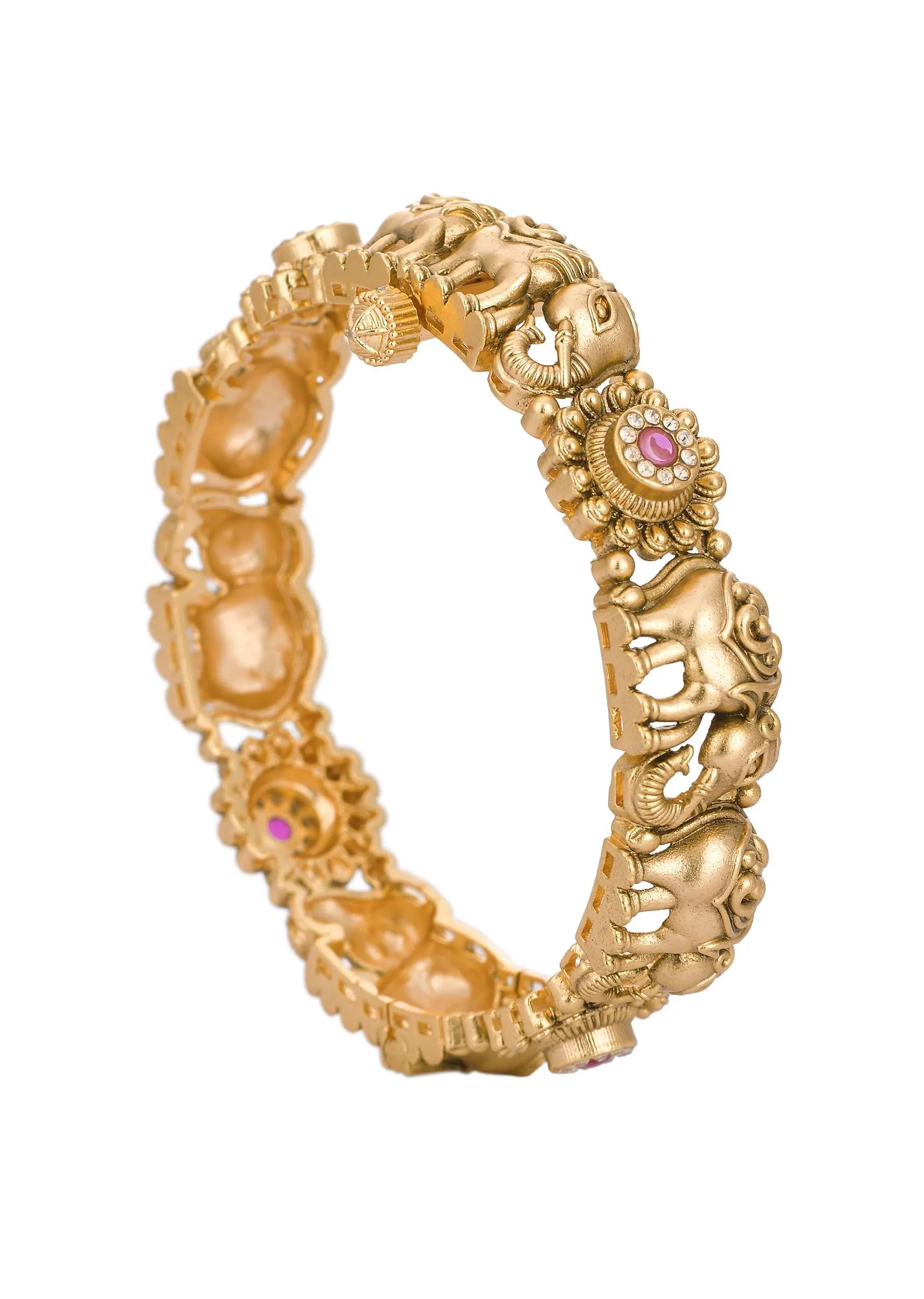 Gold Kundan Temple Bangle (Set of 2)