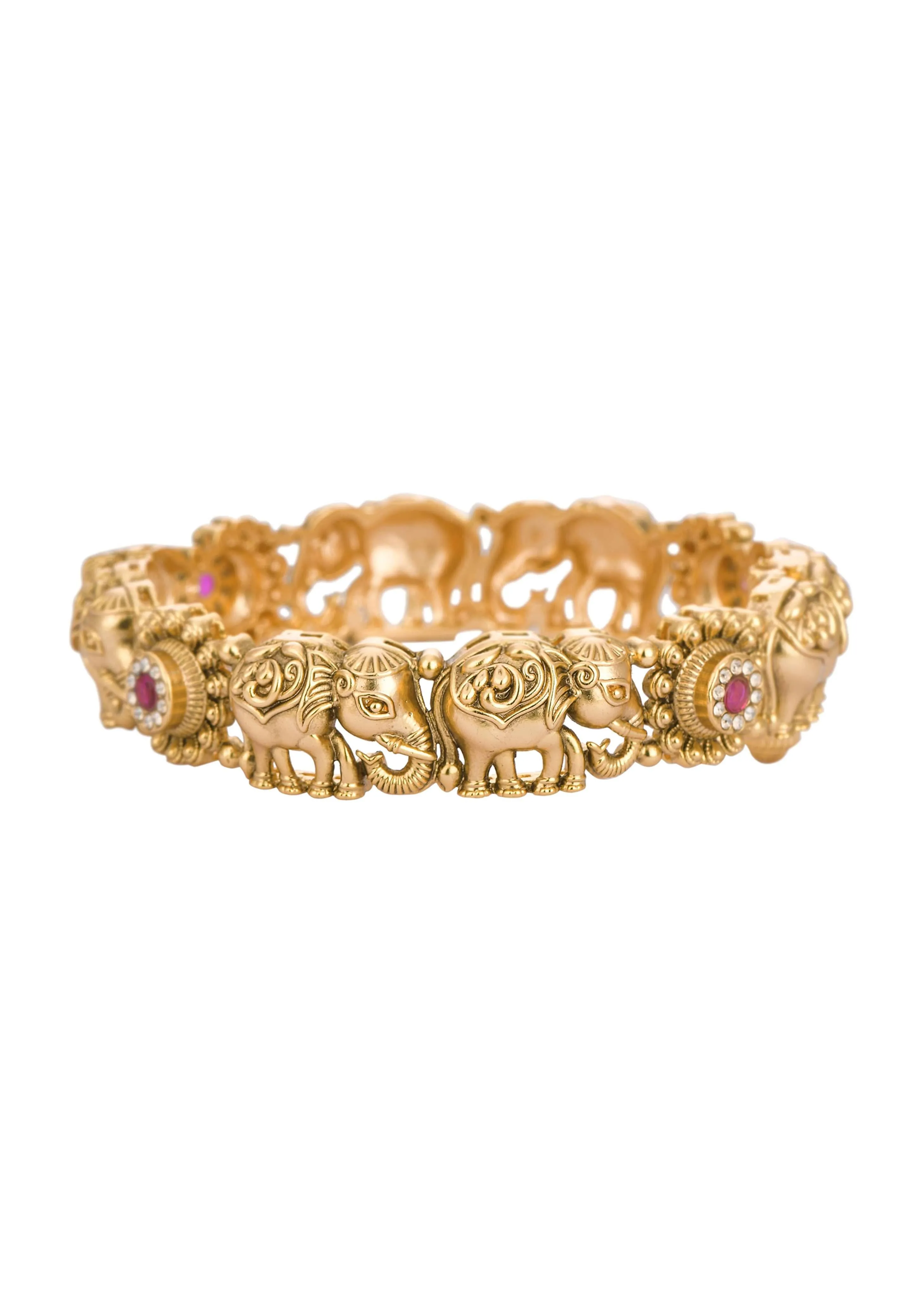 Gold Kundan Temple Bangle (Set of 2)