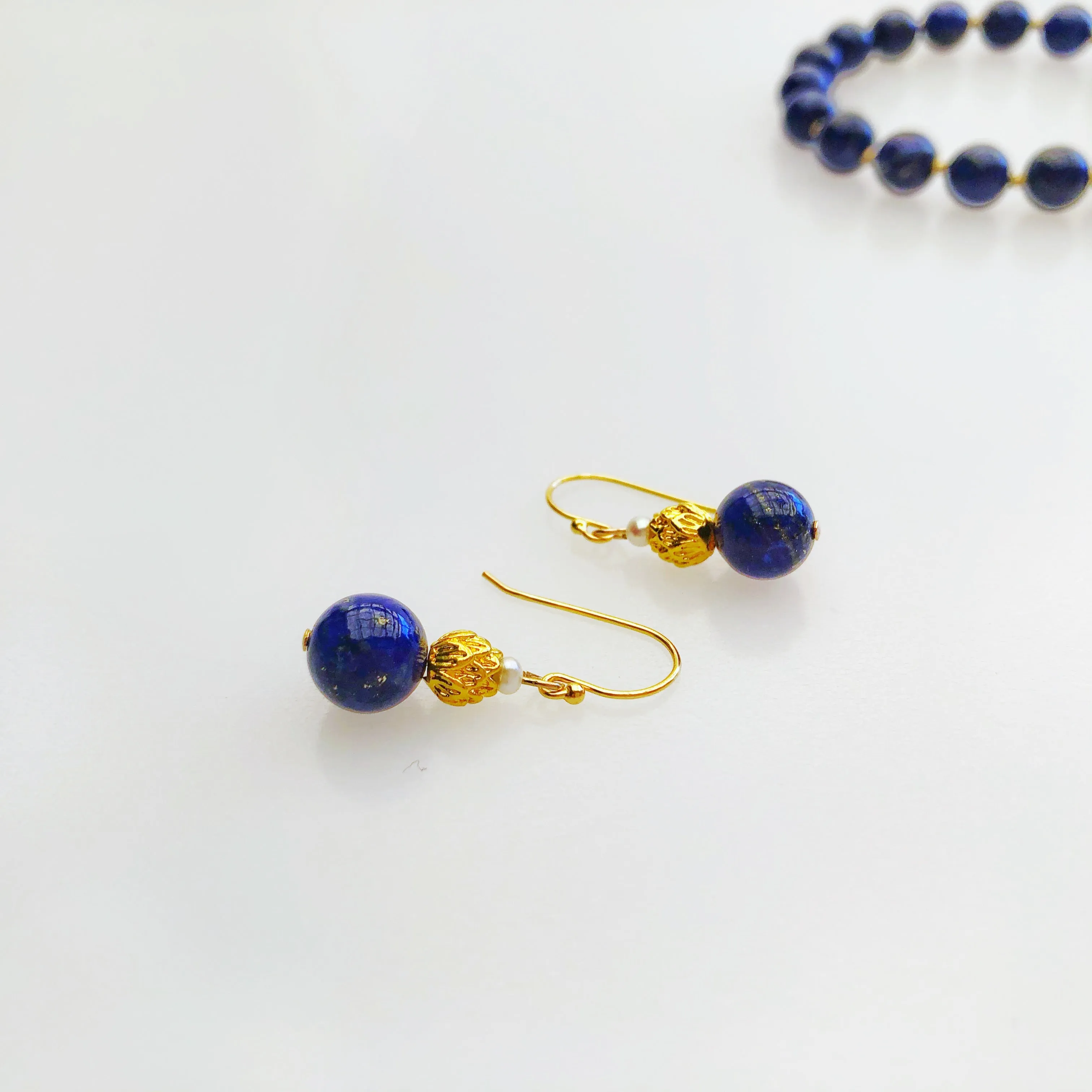 Gold Lotus Lapis Earrings