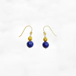 Gold Lotus Lapis Earrings