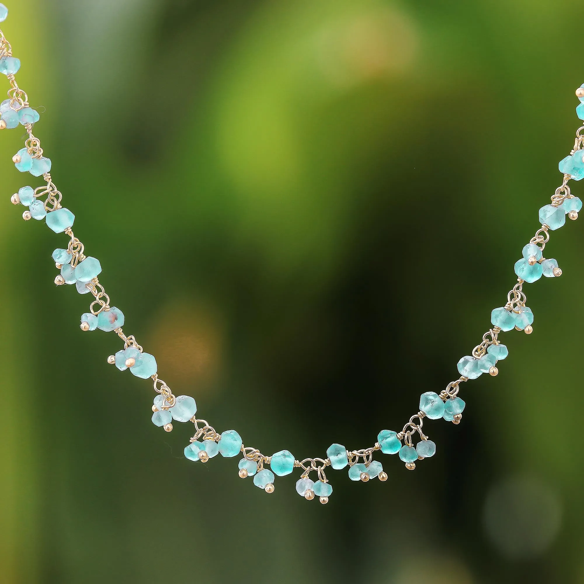 Gold-Plated Apatite Charm Necklace from Thailand - Arctic Dream | NOVICA