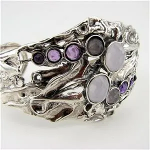 Hadar Jewelry Israel Handmade Artistic Silver Rose Q Amethyst Bracelet