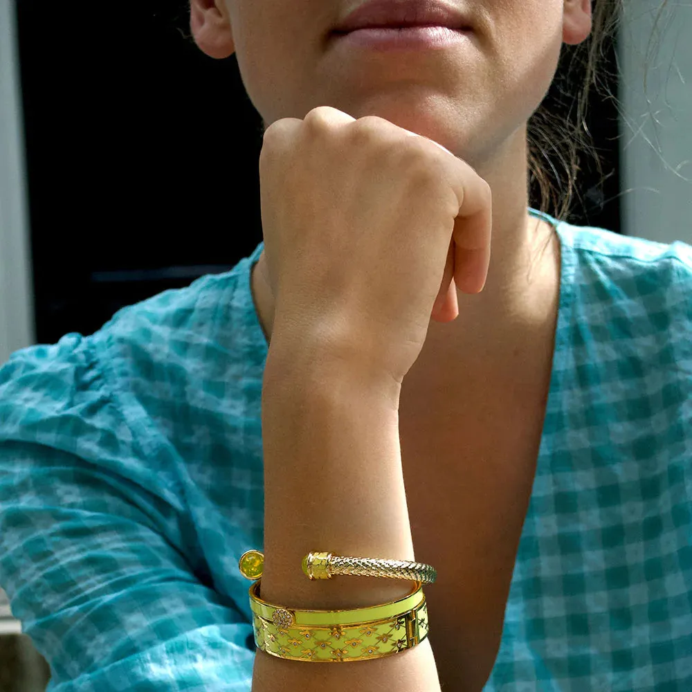 Halcyon Days 13mm Bee Sparkle Trellis Gold Hinged Enamel Bangle