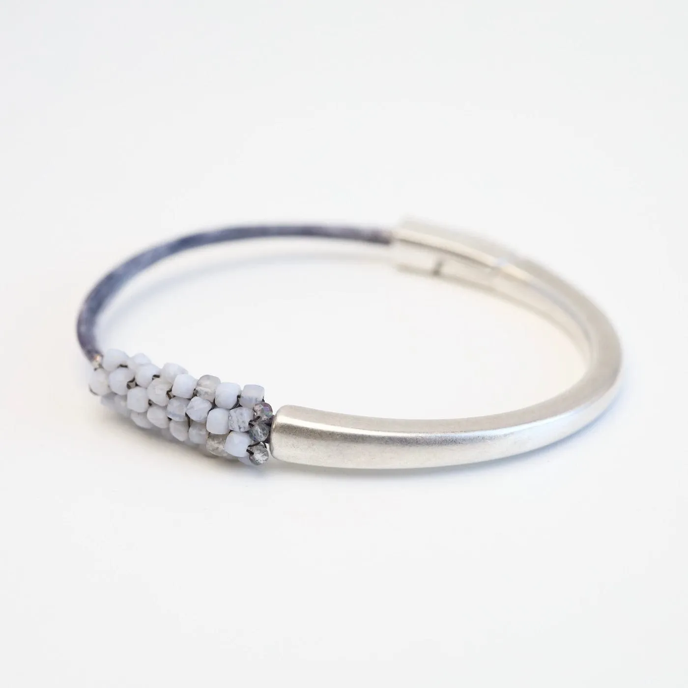 Hand Stitched Blue Lace Agate with Mystic Topaz 1/2 Cuff Bracelet
