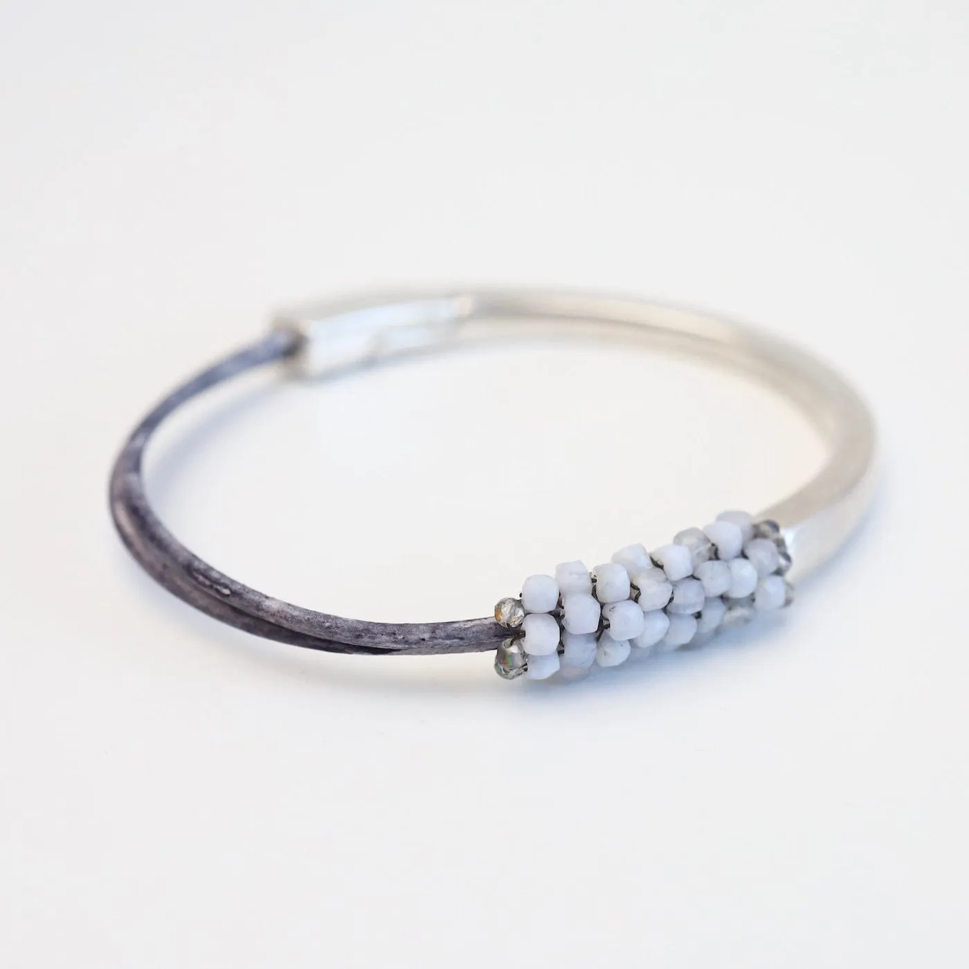 Hand Stitched Blue Lace Agate with Mystic Topaz 1/2 Cuff Bracelet