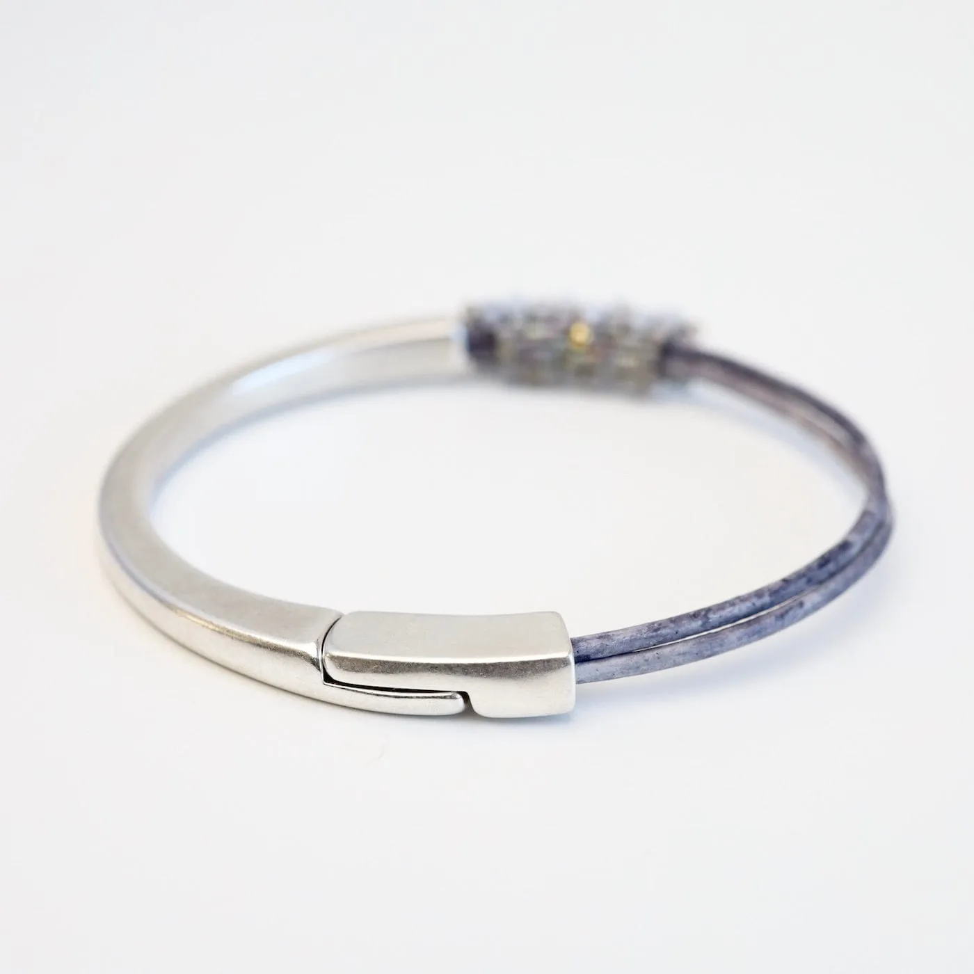 Hand Stitched Blue Lace Agate with Mystic Topaz 1/2 Cuff Bracelet