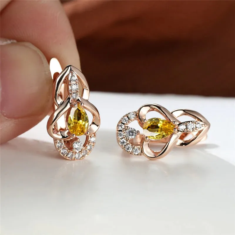 Hollow Multi-color Waterdrop Zircon Embellished Double Heart Earrings