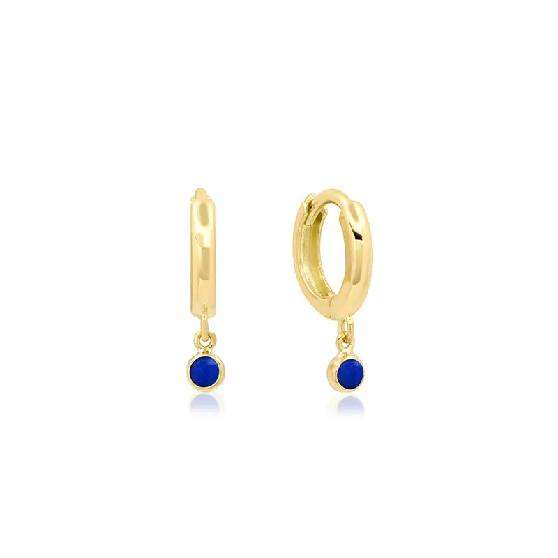 Huggies with Mini Lapis Bezel Drop