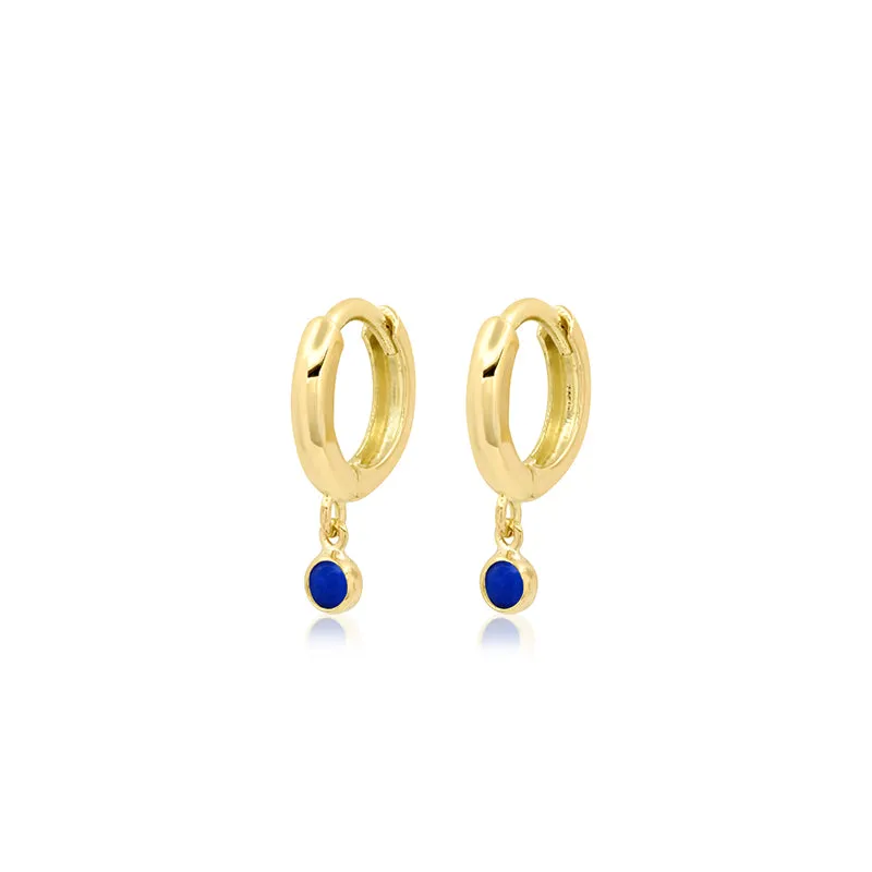 Huggies with Mini Lapis Bezel Drop