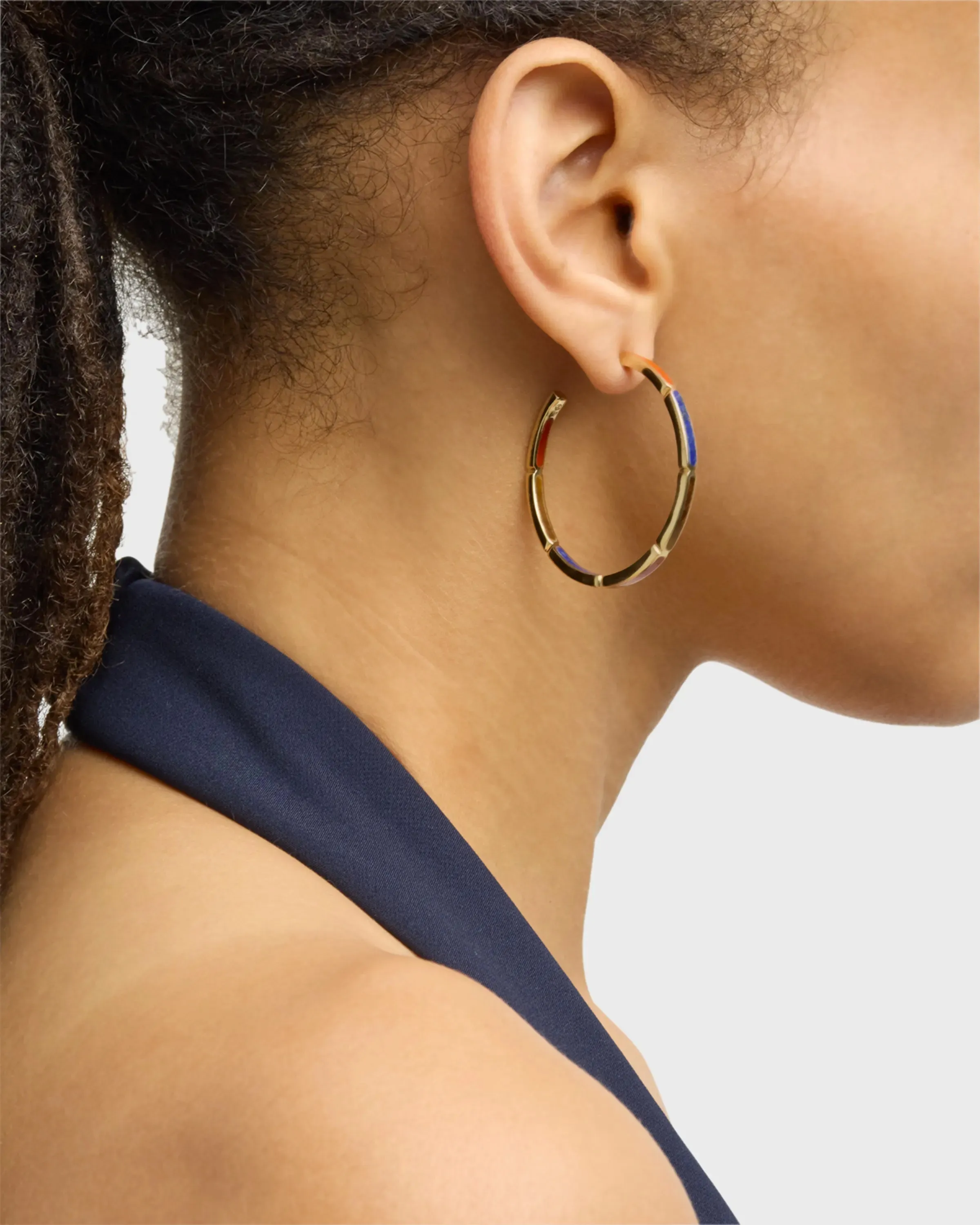 Inside Out Gemstone Inlay Sterling Silver Vermeil Hoop Earrings