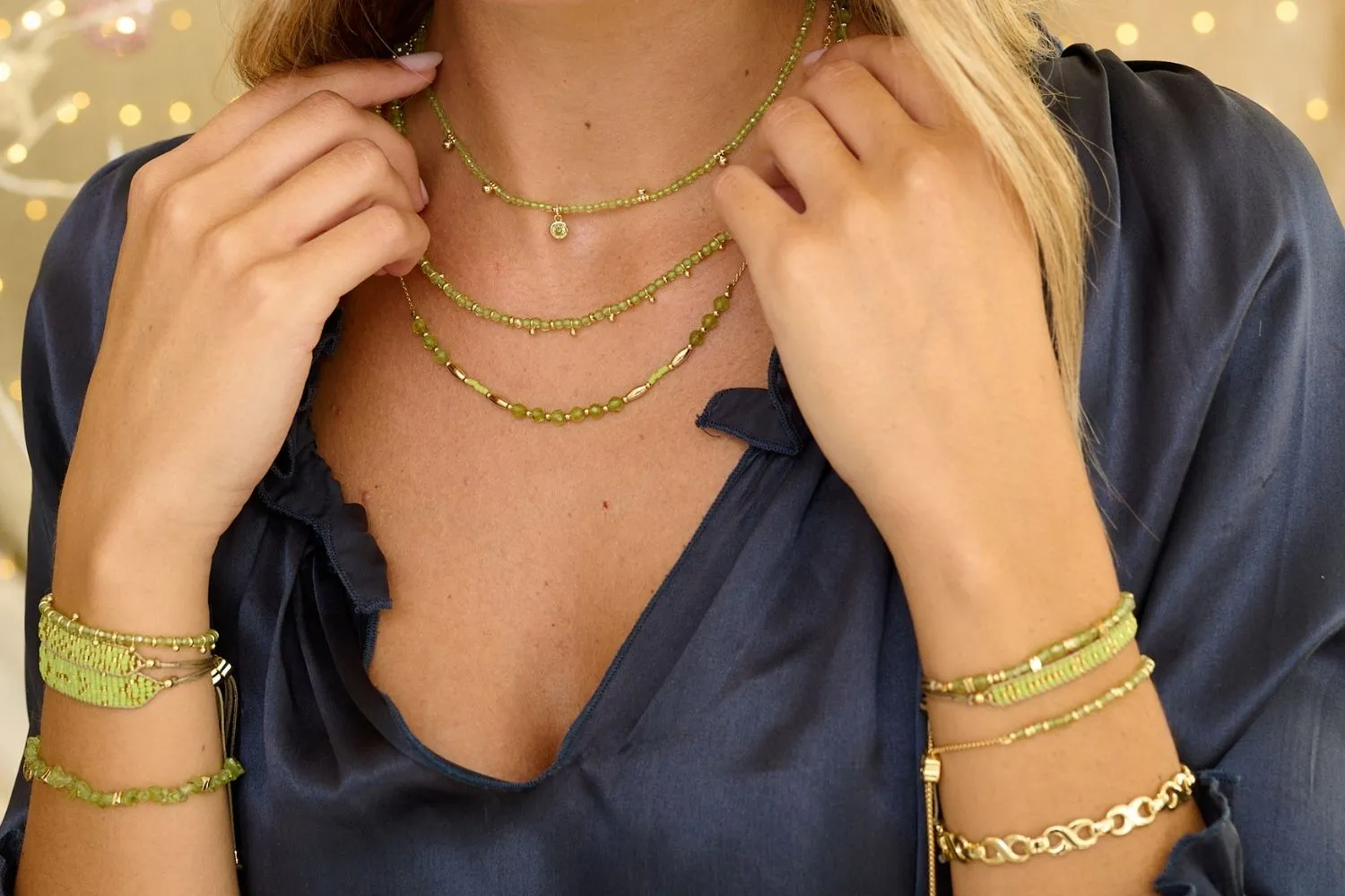 Jasmine Gold & Peridot Beaded Pendant Necklace