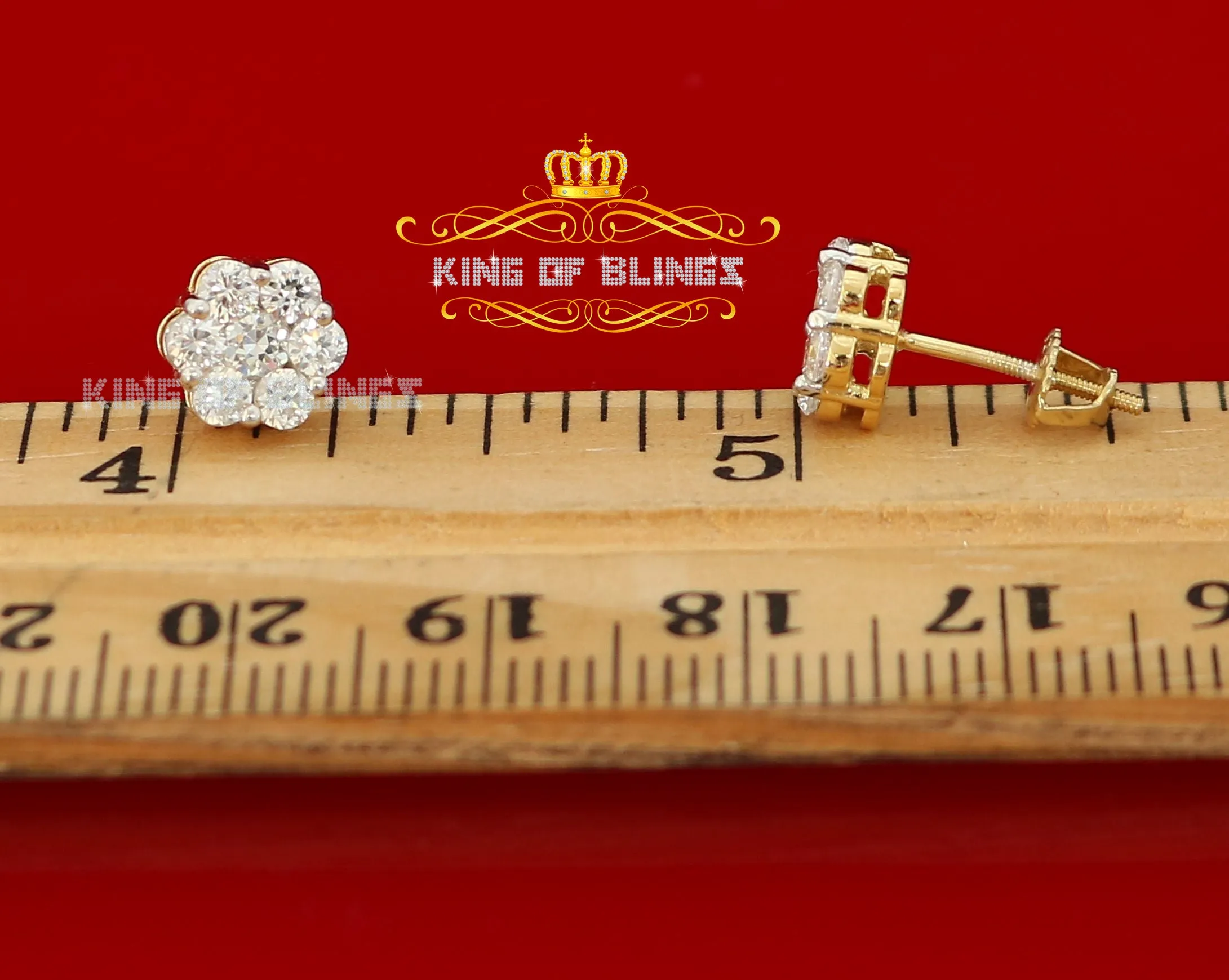 King of Bling's 925 Yellow Silver Sterling 2.06ct Cubic Zirconia Hip Hop Floral Women's Earrings
