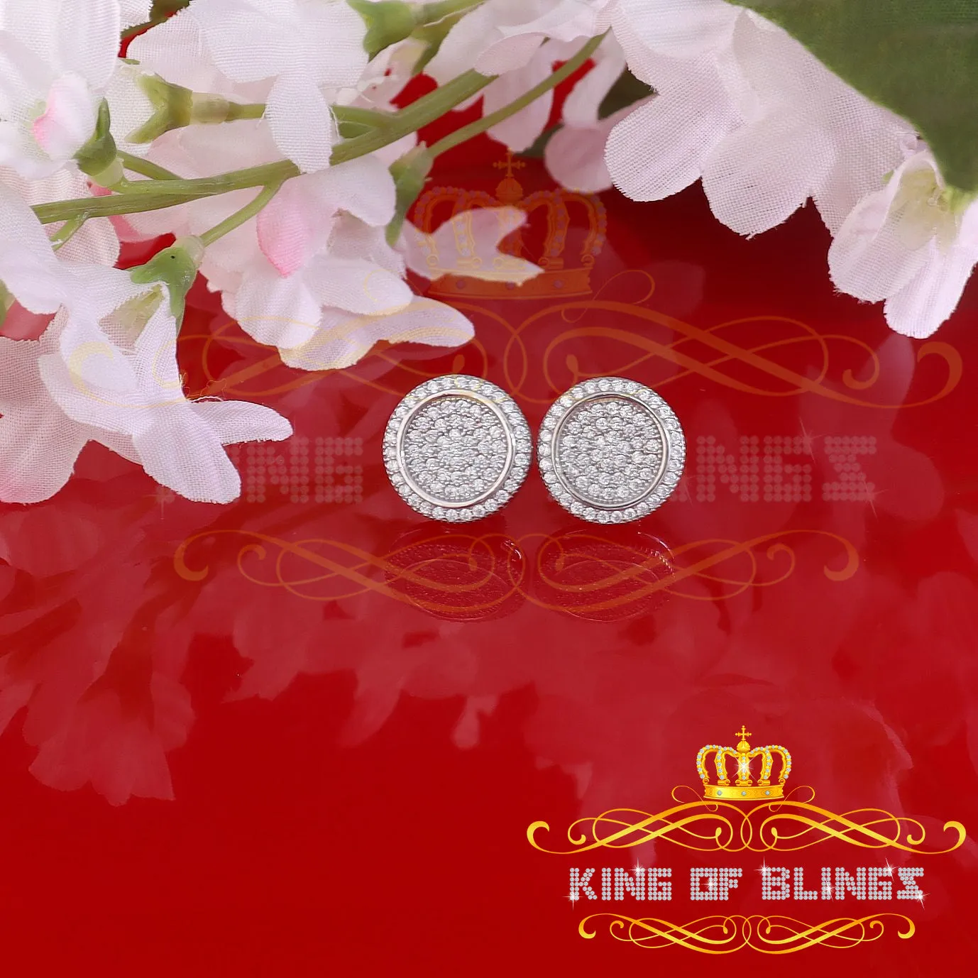 King of Blings- Aretes Para Hombre 925 White Silver 1.07ct Cubic Zirconia Round Women's Earrings