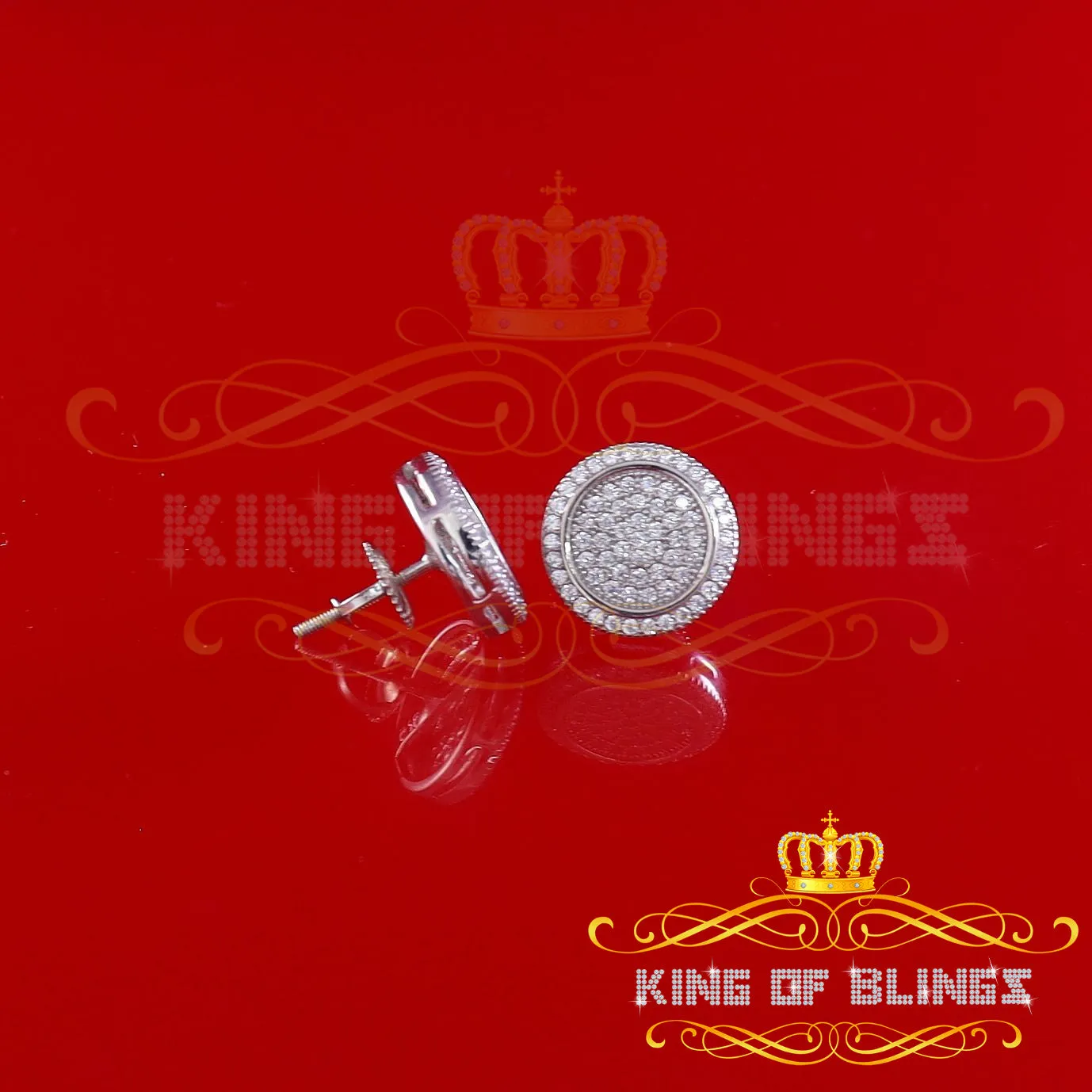 King of Blings- Aretes Para Hombre 925 White Silver 1.07ct Cubic Zirconia Round Women's Earrings