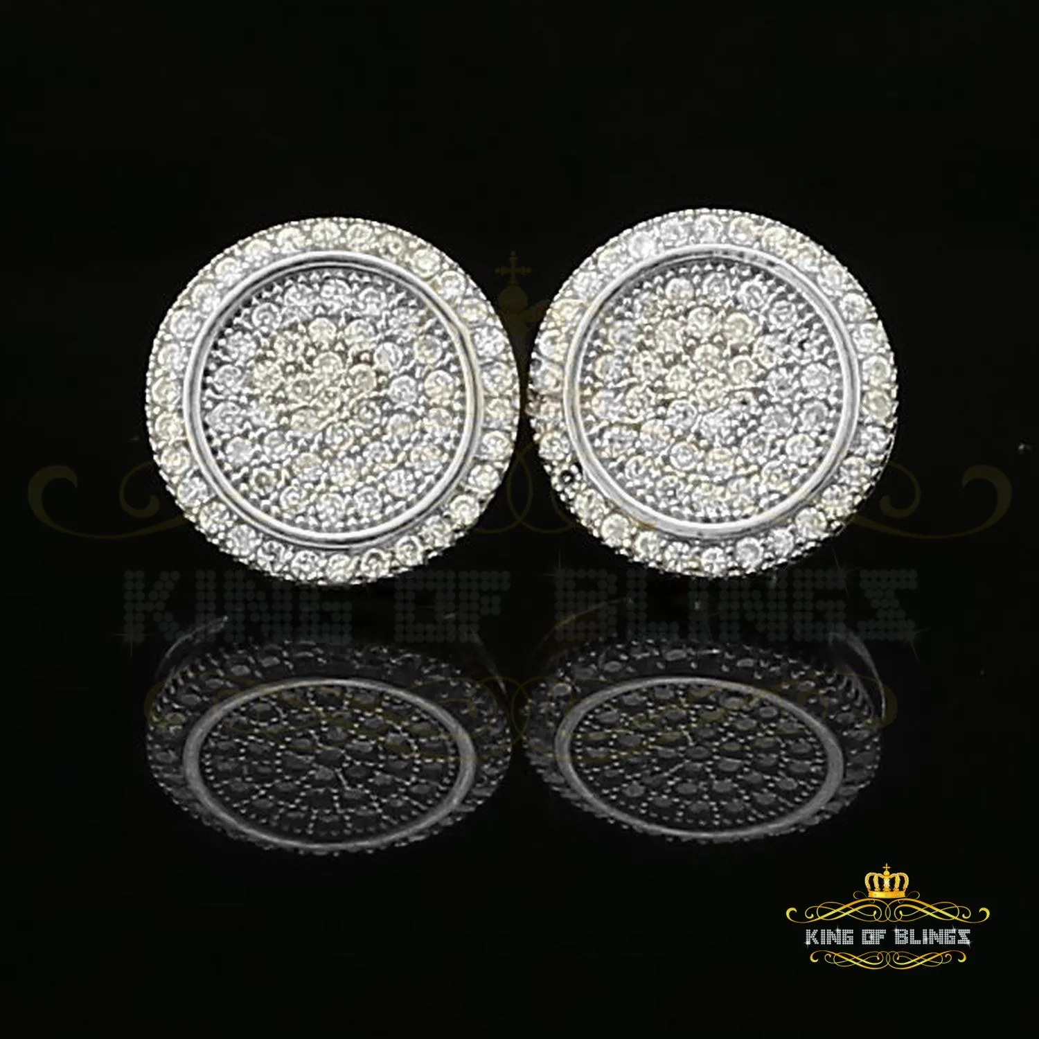 King of Blings- Aretes Para Hombre 925 White Silver 1.07ct Cubic Zirconia Round Women's Earrings