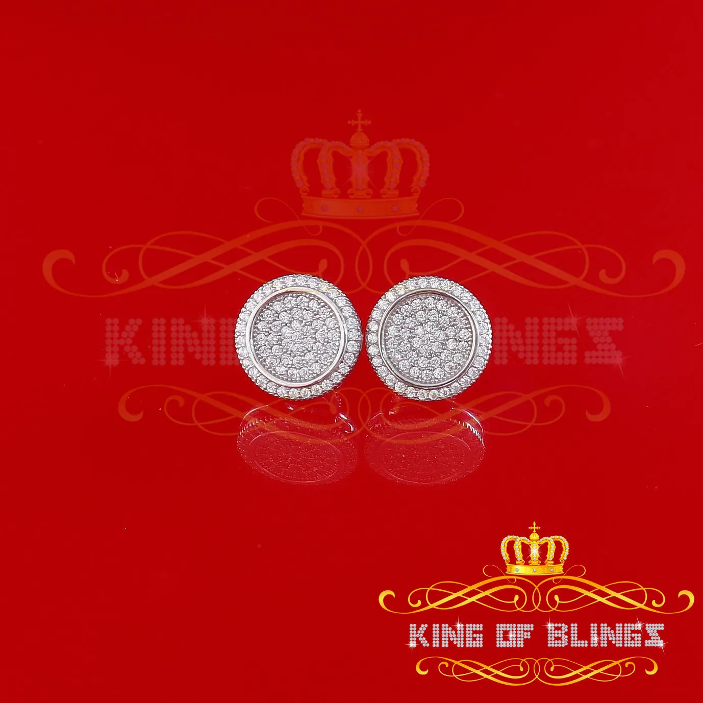 King of Blings- Aretes Para Hombre 925 White Silver 1.07ct Cubic Zirconia Round Women's Earrings