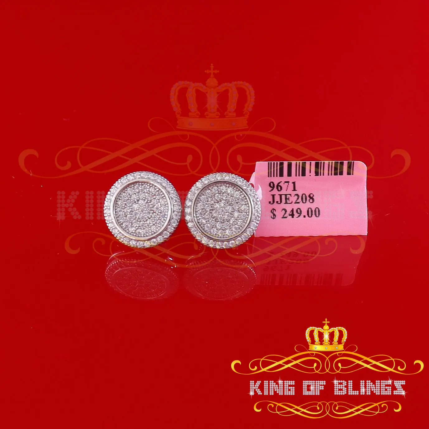 King of Blings- Aretes Para Hombre 925 White Silver 1.07ct Cubic Zirconia Round Women's Earrings