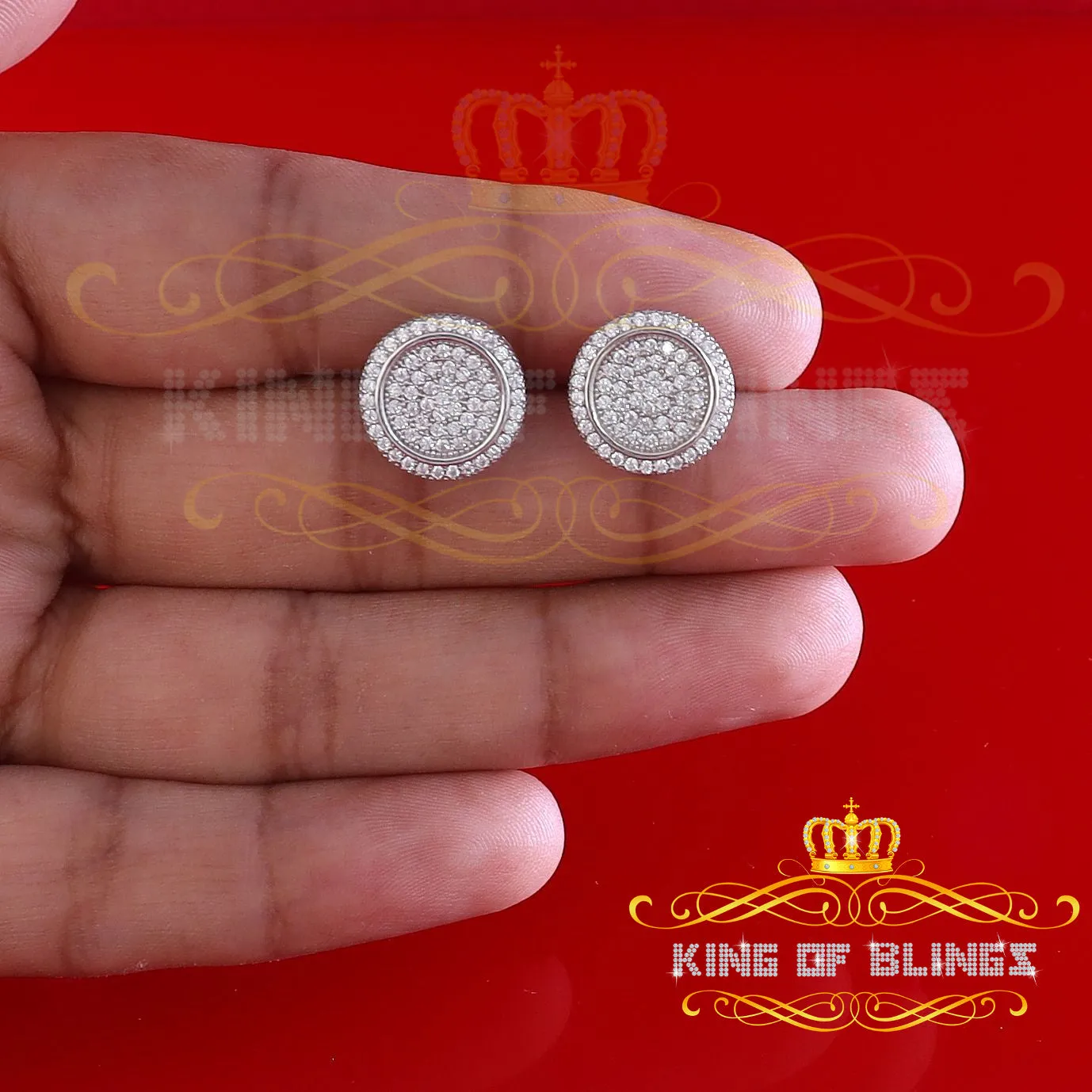 King of Blings- Aretes Para Hombre 925 White Silver 1.07ct Cubic Zirconia Round Women's Earrings