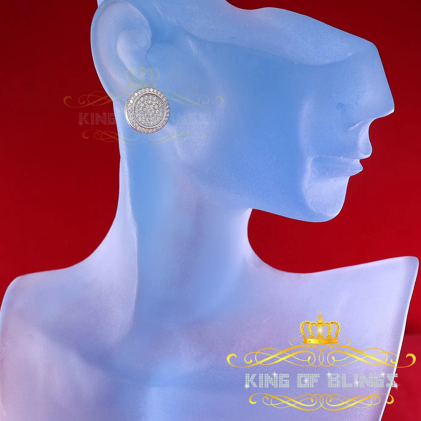 King of Blings- Aretes Para Hombre 925 White Silver 1.07ct Cubic Zirconia Round Women's Earrings