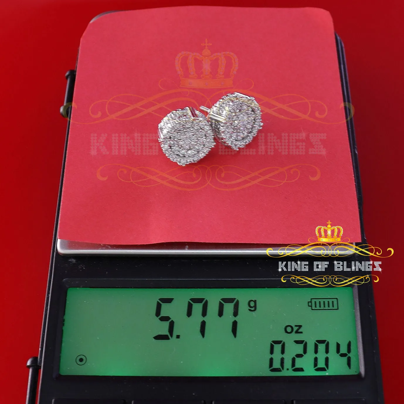 King of Blings- White Sterling Silver 1.32ct Cubic Zirconia Hip Hop Round Earrings for women's