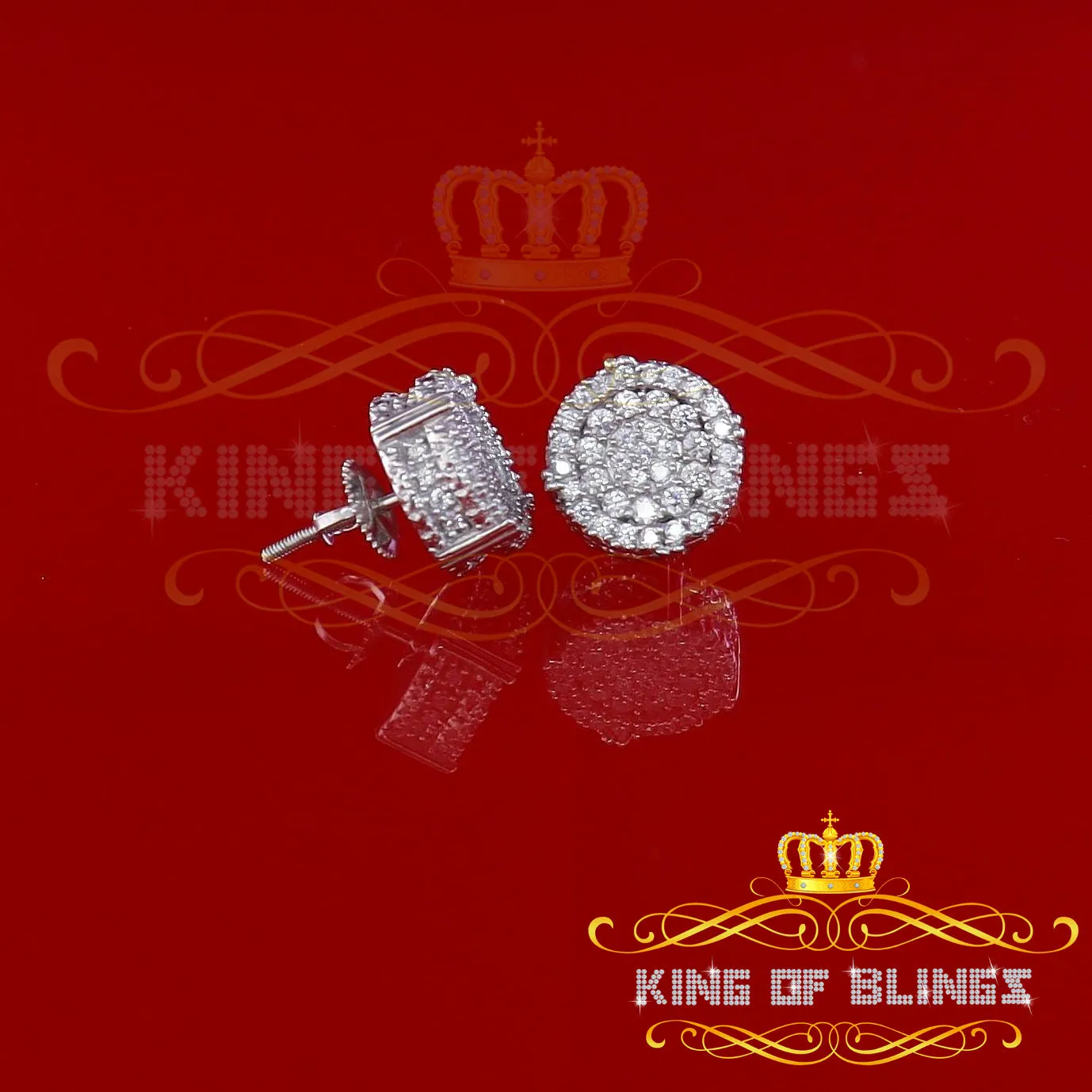 King of Blings- White Sterling Silver 1.32ct Cubic Zirconia Hip Hop Round Earrings for women's