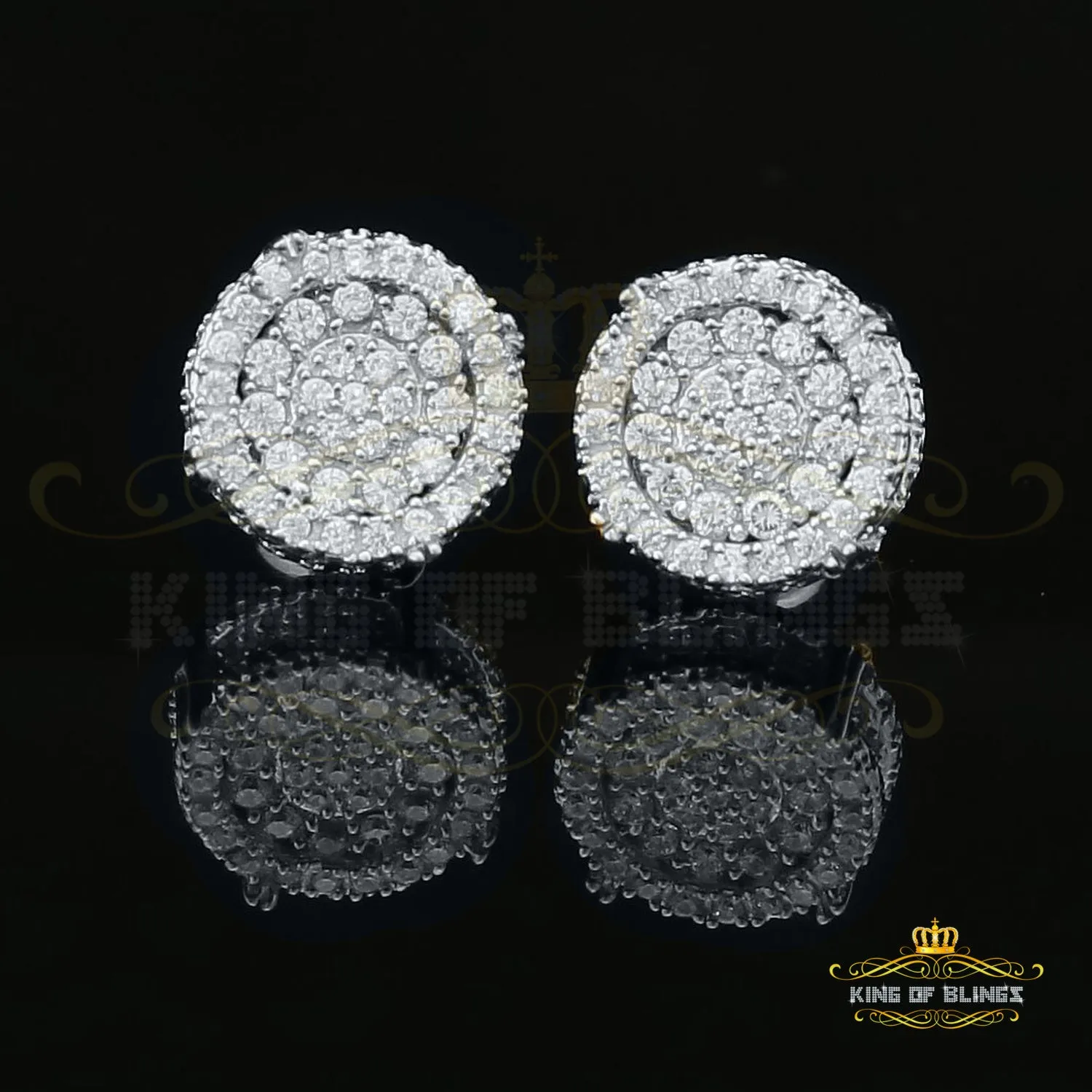 King of Blings- White Sterling Silver 1.32ct Cubic Zirconia Hip Hop Round Earrings for women's