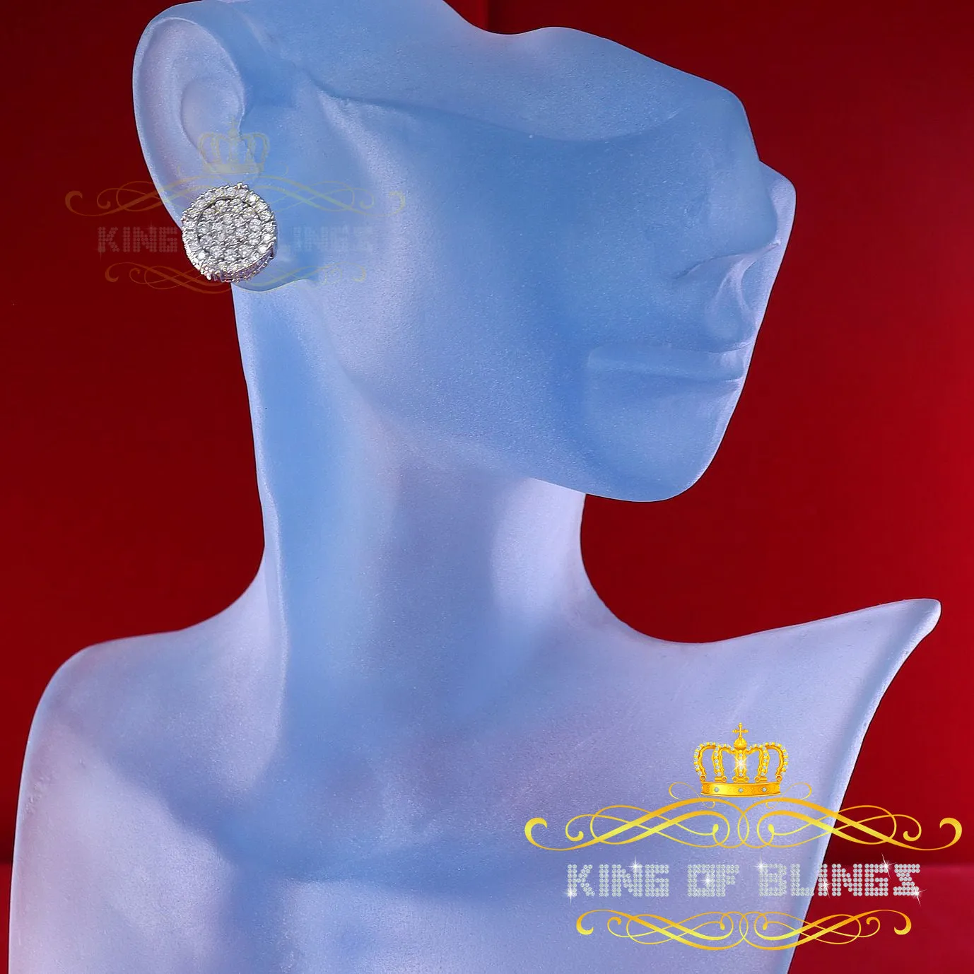 King of Blings- White Sterling Silver 1.32ct Cubic Zirconia Hip Hop Round Earrings for women's
